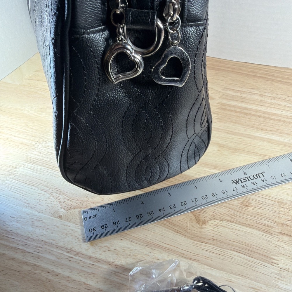 Bella Russo Large Handbag Tassel Black Quilted Shoulder Bag Vegan Leather Heart - Picture 10 of 12